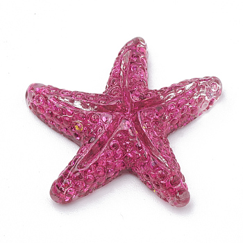 Resin Cabochons, with Glitter Powder, Starfish/Sea Stars, Camellia, 15~17x16~18x4~5.5mm