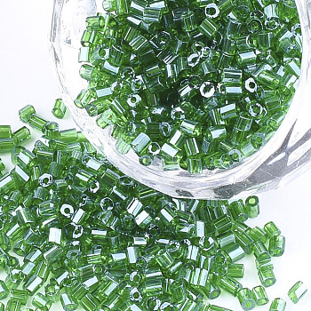 Grade A Glass Seed Beads, Hexagon(Two Cut), Transparent Colours Lustered, Sea Green, 1.5~2.5x1.5~2mm, Hole: 0.8mm, about 2100pcs/bag, 450g/bag