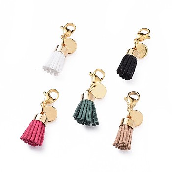 Suede Cord Tassel Pendants Decoration, with 304 Stainless Steel Lobster Claw Clasps, Mixed Color, 33mm, 5pcs/set