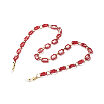 Eyeglasses Chains, Neck Strap for Eyeglasses, with Imitation Gemstone Style Acrylic & Aluminium Paperclip Chains, Alloy Lobster Claw Clasps and Rubber Loop Ends, Red, 29.25 inch(74.3cm)
