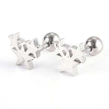 201 Stainless Steel Barbell Cartilage Earrings, Screw Back Earrings, Star, Stainless Steel Color, 7.5x8.5x2mm, Pin: 1mm