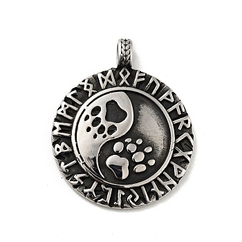 304 Stainless Steel Pendants, Viking Talisman Charms, Antique Silver, 45x37x4mm, Hole: 5mm