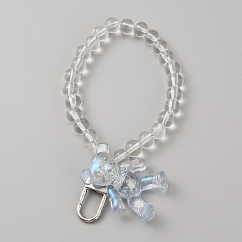 Acrylic Bear Hanging Beaded Keychain Wrist Bracelet Pendant Decoration, for Luggage Keychain Backpack Decoration, Light Sky Blue, 125mm