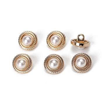 Alloy Shank Buttons, with Plastic Imitation Pearl Beads, Half Round, Golden, 11mm