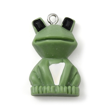 Opaque Resin Pendants, Animal Charms with Platinum Plated Iron Loops, Frog, 28.5x17.5x9mm, Hole: 2mm