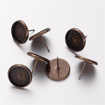 Brass Stud Earring Settings, Lead Free and Cadmium Free and Nickel Free, Antique Bronze, about 12mm long, 14mm wide, Tray: 12mm