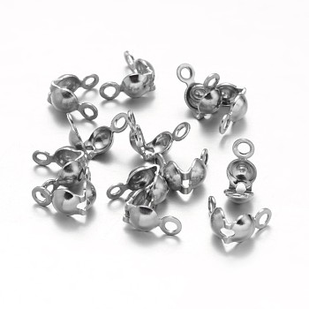 304 Stainless Steel Bead Tips, Calotte Ends, Clamshell Knot Cover, Stainless Steel Color, 8x4mm, Hole: 1.2mm