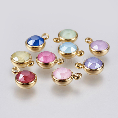 Golden Mixed Color Flat Round Stainless Steel+Glass Pendants