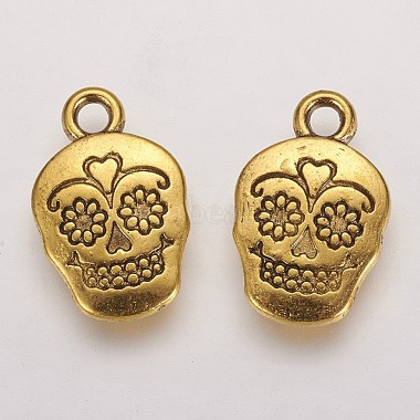 Mexico Holiday Day of the Dead Sugar Skull Tibetan Style Alloy Metal Pendants(X-TIBEP-21061-AG-FF)-2