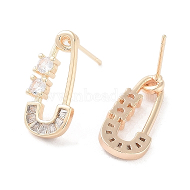 Safety Pins Shape Brass Stud Earrings(EJEW-F332-04G)-2