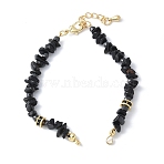 Brass Black Cubic Zirconia Disc and Natural Obsidian Chip Beaded Bracelet Making, with Brass Lobster Claw Clasps and Extender Chains, Rack Plating, Long-Lasting Plated, Cadmium Free & Lead Free, Real 18K Gold Plated, 6-1/8 inch(15.5cm), Hole: 2.5x2mm(KK-F892-18G)