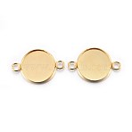 201 Stainless Steel Cabochon Connector Settings, Plain Edge Bezel Cups, Flat Round, Real 24K Gold Plated, Tray: 14mm, 23.5x16x2mm, Hole: 2mm(STAS-F191-15G-E)