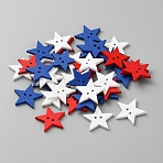 100Pcs Independence Day Theme 2-Hole Wood Buttons, Star, Mixed Color, 23x25x2.5mm, Hole: 1.8mm(BUTT-WH20007-005)