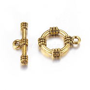 Tibetan Style Alloy Toggle Clasps, Cadmium Free & Nickel Free & Lead Free, Ring, Antique Golden, Ring: 19x15mm, Bar: 20x3mm, Hole: 2mm, 2Pcs/set(GLF0141Y-NF)