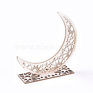 Eid Mubarak Wooden Ornaments, Ramadan Wood Tabletop Decoration, Moon, Blanched Almond, 150x149x2.5mm(WOOD-D022-A02)