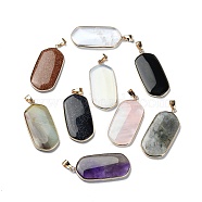 Natural & Synthetic Mixed Gemstone Pendants, Golden Tone Brass Oval Charms, 47x22x4.5mm, Hole: 7x4mm(G-P519-04G)