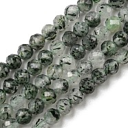 Natural Green Rutilated Quartz Beads Strands, Grade AA, Faceted Round, 3mm, Hole: 0.6mm, about 120pcs/strand, 15.67 inch(39.8cm)(G-G0005-C03)