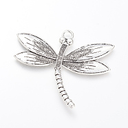 Tibetan Style Alloy Big Pendants, Dragonfly, Cadmium Free & Lead Free, Antique Silver, 58x66.5x2.5mm, Hole: 5mm, about 100pcs/1000g(TIBE-S302-02AS-RS)