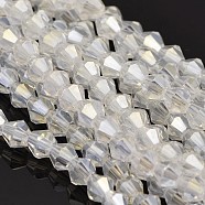 Faceted Bicone Electroplate Glass Beads Strands, AB Color Plated, Ghost White, 4x4.5mm, Hole: 1mm, about 92~96pcs/strand, 13.78~14.37 inch.(X-EGLA-P016-4mm-AB01)