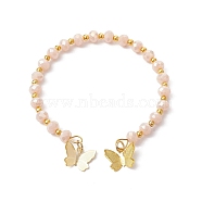 Glass Round Beaded Cuff Bangles, with Golden Brass Butterfly Charms, Misty Rose, Inner Diameter: 2-1/8 inch(5.5cm)(BJEW-JB09964-05)