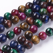 Natural Tiger Eye Beads Strands, Round, Mixed Color, 10mm, hole: 1mm, about 19pcs/strand(G-G101-10mm-6)