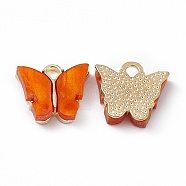 Acrylic Charms, with Light Gold Tone Alloy Finding, Butterfly Charm, Orange, 13x14x3mm, Hole: 2mm(MACR-C012-01KCG-05)