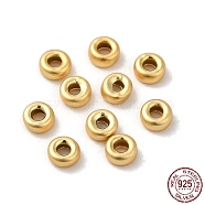 925 Sterling Silver Beads, Flat Round, Matte Gold Color, 3.5x1.5mm, Hole: 1.2mm(STER-M113-04MG)