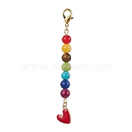 Alloy Enamel Heart Pendant Decorations, with Chakra Natural Gemstone Round Bead and Alloy Lobster Claw Clasps, Red, 100mm(HJEW-JM01507-02)