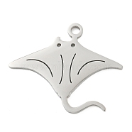 Non-Tarnish 304 Stainless Steel Pendants, Laser Cut, Stainless Steel Color, Ocean Animal Charm, Manta Ray, 20.5x25x1mm, Hole: 2mm(STAS-B056-10P-03)