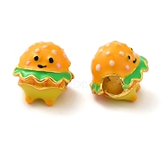 Cartoon Imitation Food Alloy Enamel European Beads, Large Hole Beads, Hamberger, 13x12x12mm, Hole: 4mm(FIND-U008-01G-C)