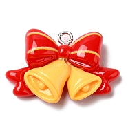 Christmas Opaque Resin Pendants, with Platinum Tone Iron Loops, Christmas Bell, 19x28x7mm, Hole: 1.8mm(CRES-D016-01B)
