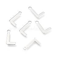 201 Stainless Steel Charms, Alphabet, Letter.L, 12x7.5x0.6mm, Hole: 1.4mm(X-STAS-C021-06P-L)