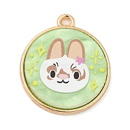 Alloy Pendants, with Acrylic, Cadmium Free & Nickel Free & Lead Free, Flat Round, Rabbit, 23x20x2mm, Hole: 1.8mm(FIND-C037-15G-01)