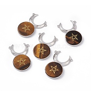 Natural Tiger Eye Connector Charms, Cattle Head Links with Star, with Rack Plating Platinum Tone Brass Findings, Cadmium Free & Lead Free, 47.5x31.5x5mm, Hole: 2mm(G-G983-02P-04)