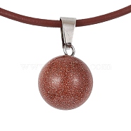 Synthetic Goldstone Round Pendant Necklaces, with Cowhide
 Ropes, 20.47 inch(52cm)(NJEW-JN04478-02)