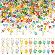 Elite 20 Sets Glass Pendants, with Golden Tone Brass Finding, Faceted, Round, Mixed Color, 10x4mm, Hole: 3mm, 24pcs/set, 480pcs/box(GLAA-PH0002-50)