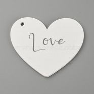 Tri-ply Wood Pendants, Wood Tag Pieces
, Heart with Word Love, White, 76x90.5x4.5mm, Hole: 4.5mm(WOOD-WH0015-74)