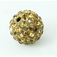 Polymer Clay Rhinestone Beads, Pave Disco Ball Beads, Grade A, Round, Half Drilled, Lime, 10mm, Hole: 1mm(RB-H258-HD10mm-385)