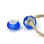 Rondelle Handmade Crystal European Beads Fit Charm Bracelets, Large Hole Beads, Nickel Color Brass Core, Dark Blue, about 14mm long, 10mm wide, hole: 5mm(X-GPDL25Y-24)