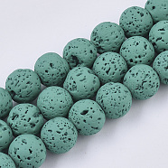 Spray Painted Natural Lava Rock Beads Strands, Round, Dark Cyan, 6~7mm, Hole: 0.7mm, about 59~62pcs/Strand, 15.75 inch(40cm)(G-N0324-B-03)