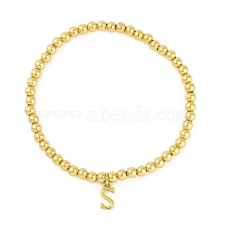 Brass Pendants Bracelets, Real 18K Gold Plated, Letter S, 0.16 inch(0.4cm), Inner Diameter: 2.17 inch(5.5cm), pendant: 10~10.5x2.5~8mm(BJEW-B105-01G-S)