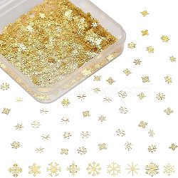 Olycraft Hollow Brass Cabochons, Brass Computer Patch, Nail Art Decorations Accessories for Women, Christmas Snowflake & Star & Flower, Golden, 990pcs/box(MRMJ-OC0001-99G)