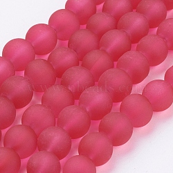 Transparent Glass Bead Strands, Frosted, Round, Crimson, 8mm, Hole: 1~1.6mm, about 99pcs/strand, 31.4 inch(X-GLAA-S031-8mm-40)