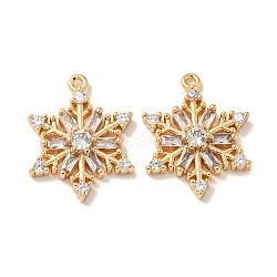 Brass Micro Pave Clear Cubic Zirconia Pendants, Snowflake, Real 18K Gold Plated, 18x14x3mm, Hole: 1mm(KK-K378-17G)