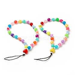Opaque Acrylic Beads Mobile Straps, with Nylon Thread, Round & Heart & Star, Mixed Color, 18.5cm(HJEW-JM00679)