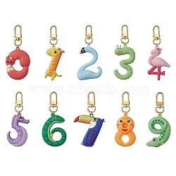 10pcs PVC Pendants Decorations, with Alloy Findings, Animals & Numbers, Golden, 82~87mm(HJEW-JM01819-02)