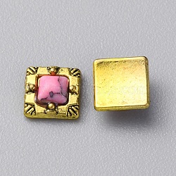Zinc Alloy Cabochons, with Plastic Beads, Nail Art Decoration Accessories for Women,  Antique Golden, Square, 5.5x5.5x2.5mm(MRMJ-WH0320-05I-02)