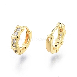 Clear Cubic Zirconia Rectangle Hoop Earrings, Ion Plating(IP) Brass Jewelry for Women, Real 18K Gold Plated, 10x10x3mm, Pin: 0.8mm(EJEW-C048-05G)