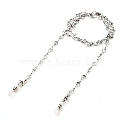 304 Stainless Steel Eyeglasses Chains, Neck Strap for Eyeglasses, with Heart Link Chains, Lobster Claw Clasps and Rubber Loop Ends, Stainless Steel Color, 26.38 inch(67cm)(AJEW-EH00250)