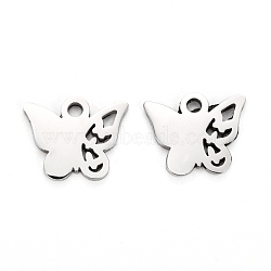 Tarnish Resistant 304 Stainless Steel Charms, Laser Cut, Butterfly, Stainless Steel Color, 8x10x1mm, Hole: 1.2mm(STAS-I151-05P)